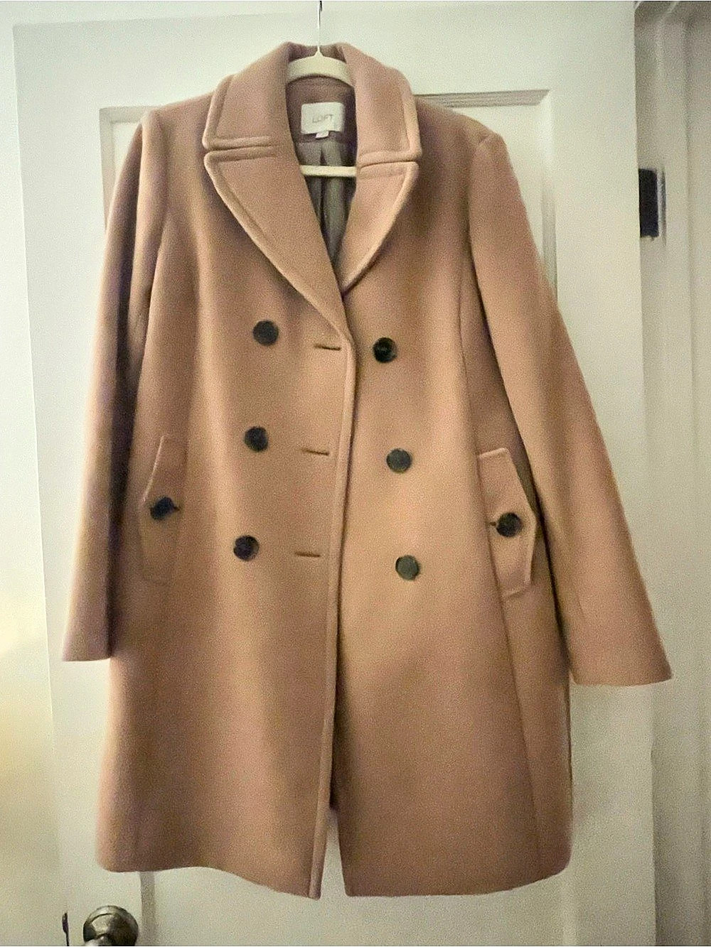 LOFT Double-Breasted Wool Coat in Camel Size Small
